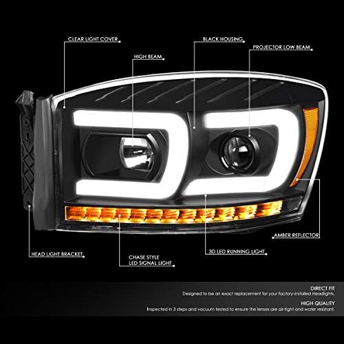 LED duplo DRL Signal sequencial Sinal preto Amber Corner Faróis+kit de ferramentas Compatível com Dodge Ram Truck 06-09