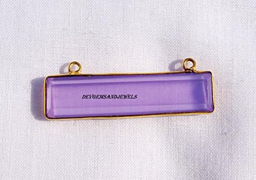 1 peça Purple Chalcedony Beautiful Retângulo de 34 x 8mm Boldana Facetada 24K Gold Baild Bail Ponto Gemtone Conector - No