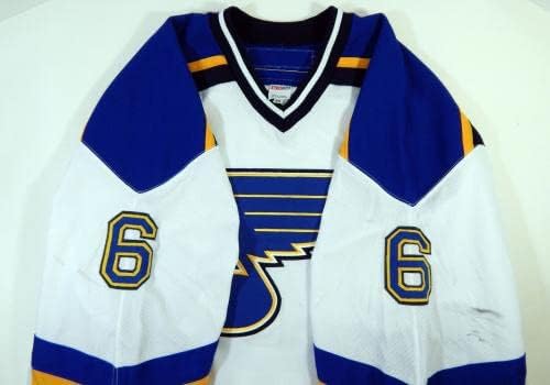 2000-01 St. Louis Blues Sean Hill 6 Game usou White Jersey DP12342 - Jogo usado NHL Jerseys