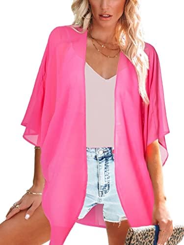 Moss Rose Praia feminina Kimono Concobres pura cobertura de chiffon, tops casuais do Cardigan Front Open Front Cardigan