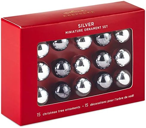 Hallmark Keetake Ornamentos de Natal 2020, mini bolas de vidro de prata, conjunto de 15