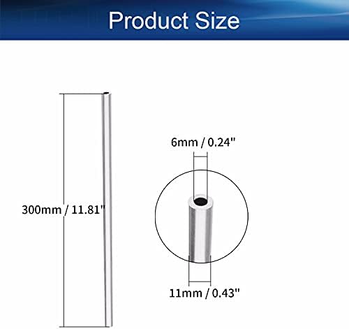 Yinpecly 6063 tubos redondos de alumínio forjado forjado sem costura 300 mm de comprimento de paredes grossas de paredes grossas 0,43x0,24 polegadas Tom de prata 4pcs