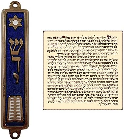 Talisman4u dez mandamentos mezuzah com roll blue esmalte dourado Israel judaica porta mezuza 3,5 polegadas