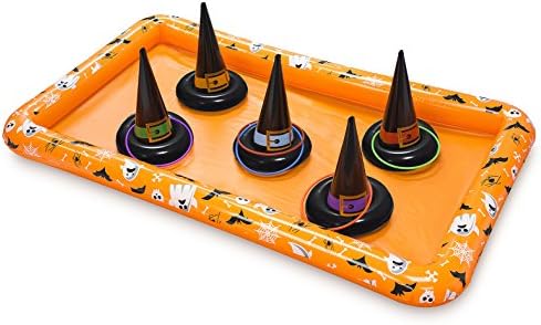 Kovot Halloween Witch Hat Hat Ring Toss Inflável Conjunto de jogos | O Borad Game de 5 pés de largura inclui 5 chapéus