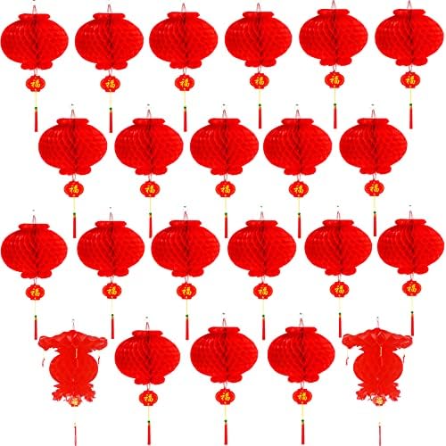 22 peças Decorações de lanternas chinesas vermelhas para o ano novo chinês, festival de primavera para lanternas de