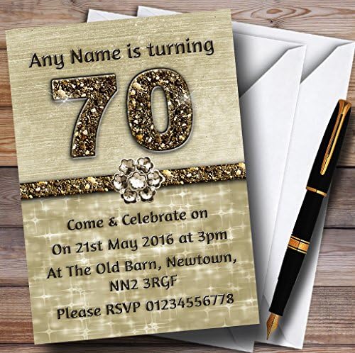 Titanium Gold Sparkly 70º convites de festa de aniversário personalizados