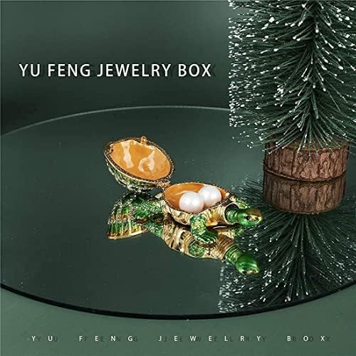 Yu Feng Green Turtle Binket Box articulada e estatueta de tigre de cristal colecionável
