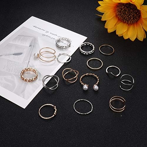 Yadoca 58pcs Diy Cara de gargantilha de camadas Knuckle anéis empilháveis ​​conjunto para mulheres estrela lua estrela multilayer