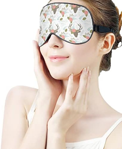 Máscara ocular de veados e flores com cinta ajustável para homens e mulheres noite de viagem para dormir uma soneca