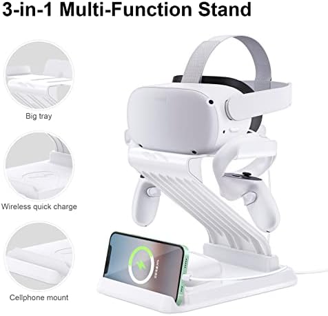 CNBeyoung Charging Dock Station Compatível com Quest 2, Stand Stand Stand Stand e suporte do controlador VR, carregador sem fio