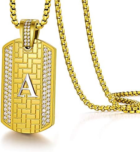 Etevon 18k colar inicial banhado a ouro, ouro de aço inoxidável de aço inoxidável colar pingente Hip Hop Square Chain Jewelry