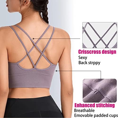 Rosyclo Sports Bra for Women Cross Cross Back acolchoado Strapped Cropped Seamless for Fitness Workout Yoga Bras 3 Pack