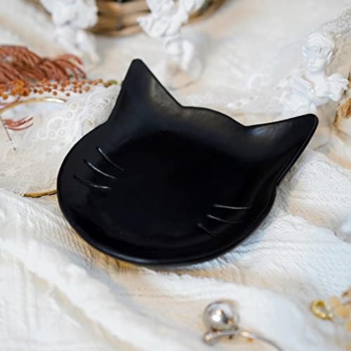 Design de repouso Bandeja de jóias de resina leve Bandeja de gato preto Armazenamento da cabeça do gato para anel / brinco / colar