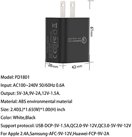 Carregador de parede USB C Carregamento super rápido com Cabo de carregamento USB C a C de 6,6 pés PD 3.0 20W para Samsung