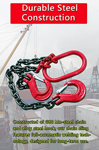Chain Sling 2/5 polegadas x 5 pés 4410 lb perna dupla com ganchos de estilingue e ajustadores de grau 80 alloy aço de mecanismo de aço elevadores de elevação 【2 toneladas】