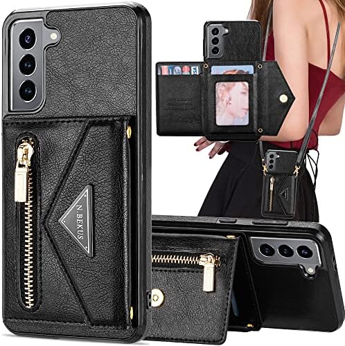 Auker Galaxy S21 FE 5G Caixa Carteira com suporte de cartão, capa de telefone de crossbody de couro elegante e elegante com carteira