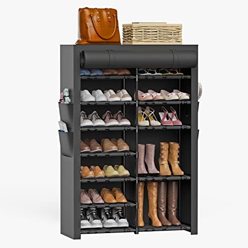 Rack de sapato Vtrin com tampas de sapatos e armário de armazenamento de bota 8 Nível 28-35 Pares Organizador de rack