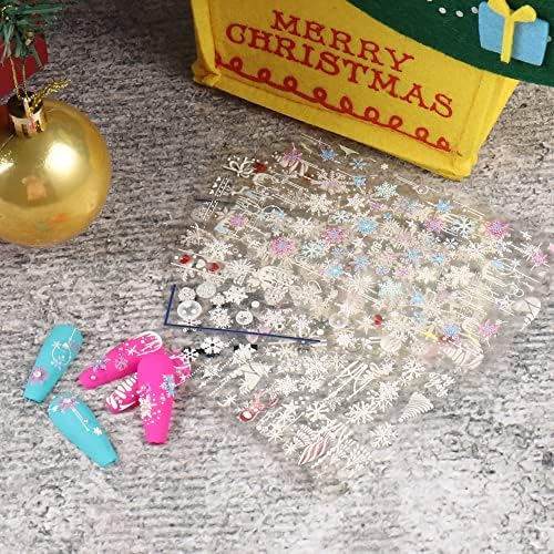 Ranoki Christmas Nail Stickers - 4 lençóis Decorações de unhas de floco de neve Papai Noel Decalques de arte colorida de