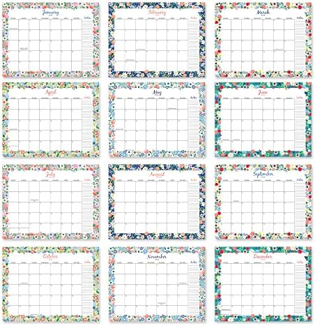 Calendário da parede de fronteira floral da S&O de janeiro de 2023 -JUN 2024 - Calendário mensal de rasgo - calendário acadêmico de