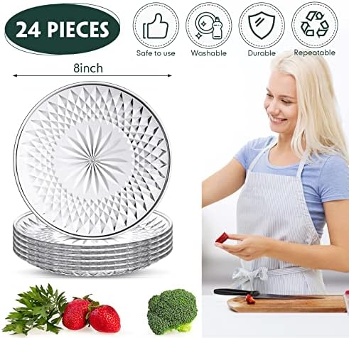 Zopeal 24 PCs Placas de salada acrílica Design de pétala de 8 polegadas Placas de sobremesa clara Placas de frutas