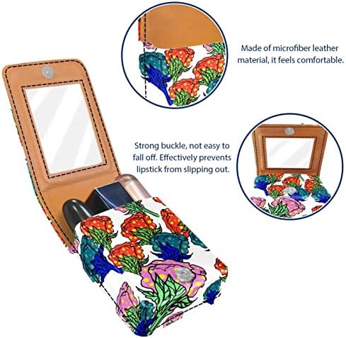 Mini maquiagem Oryuekan Saco de maquiagem com espelho, bolsa de embreagem Leatherette Lipstick Case, Arte abstrata polka dot cartono