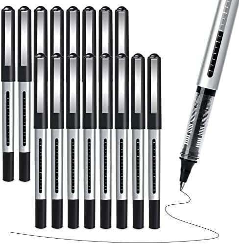 Caneta de rollerball canetas finas de ponto: 16 pacote 0,5 mm canetas finas de ponta fina extra preto tinta líquida, canetas de redação de bola rolando para anotação, assinatura, escritório, diário, material estacionário
