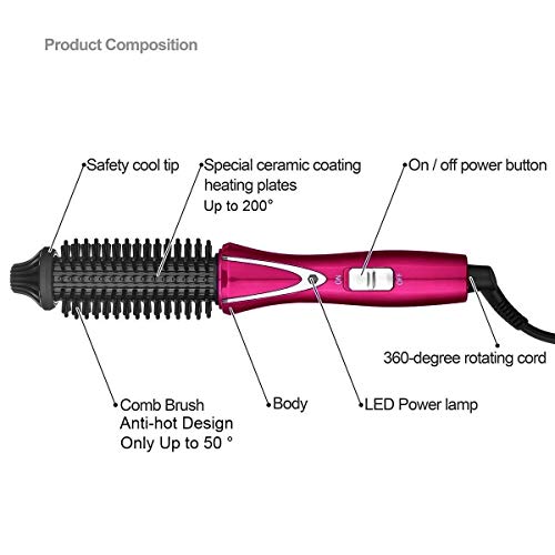 Viagem de cabelos para enrolamento, pincel de enrolamento aquecido de 1 polegada Anti-Scald Wands de cabelos redondos,