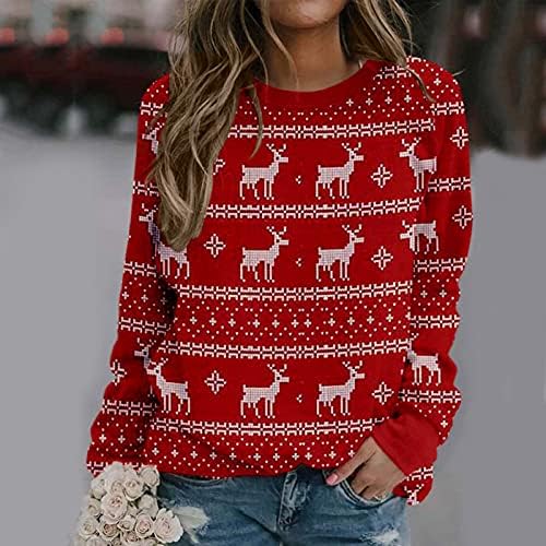 Camisolas femininas outono 2022 roupas gráficas de natal de Natal blusas blusas chirstmas renas de renas