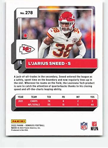 2022 Donruss Press Proof Red #278 L'Jarius Sneed NM-MT Kansas City Cheftes Cartão de Comércio de Futebol NFL