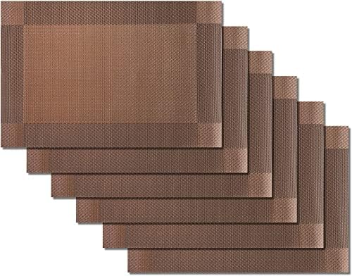 AkaTail Placemats Conjunto de 6 marrom, placemats laváveis ​​limpáveis, tapetes e montanhas-russas, tapetes de mesa de jantar de vinil de tecido resistente ao calor sem limpeza, 11,8 x 17