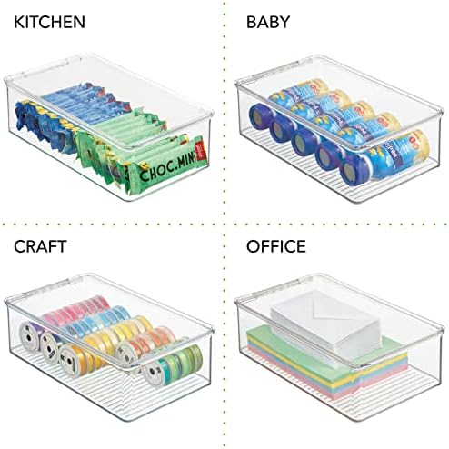 Mdesign Plastic Home Office Storage Organizer Box Recipientes com tampa articulada para desktops - prende canetas,