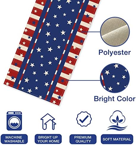 Seliem 4 de julho America Stars Stripes Patriótico Runner, Red Blue American Independence Memorial Day Dining Table Decor, Summer Holiday USA Home Decoration Supply 13 x 36 polegadas