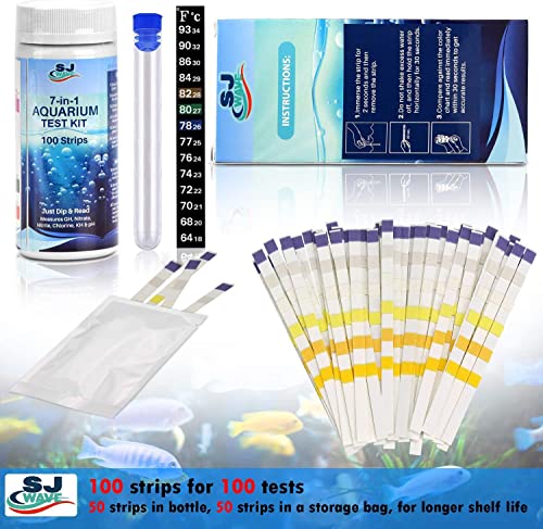 SJ Wave 7 em 1 kit de teste de aquário para aquário de água doce | Tiras de teste de qualidade da água rápidas e precisas para aquários