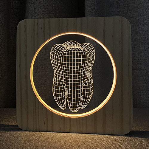 Lâmpada de madeira 3D de dente xdg