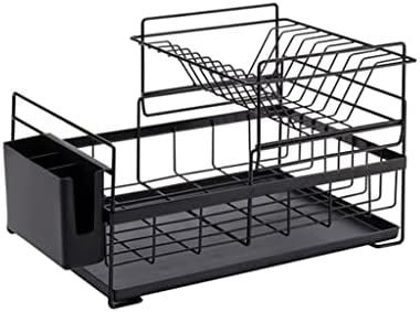 PDGJG Rack de secagem de pratos com drenador de drenador cozinha de cozinha leve armazenamento de utensílios de utensílios de bancada para casa branca preta de 2 camadas (cor: d, tamanho