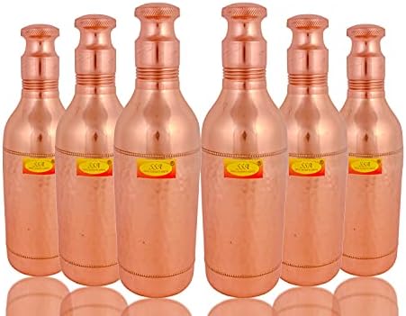 Garrafa de água de cobre pura de shakti shakti | Garrafa de champanhe | Garrafa de vinho - grande, 1,5 LTR, 6 peças conjunto - Designer, com benefício de saúde de cobre aayurvédico