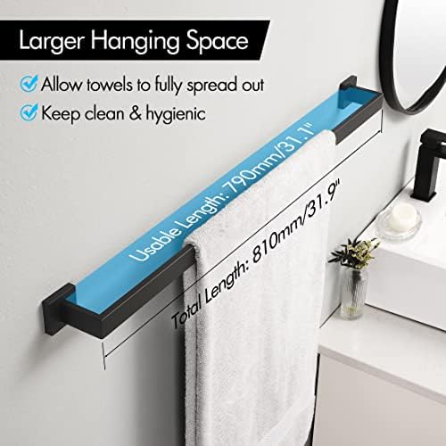 Barra de toalha de banheiro preto de Kes 31,5 polegadas, suporte de toalheiro de mão Towel quadrado cabide de toalha SUS304 Aço inoxidável preto fosco, comprimento total 33,5 polegadas, A2500S80-BK