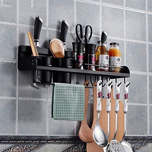 Jqzlxcjzwj preto 304 aço inoxidável cozinha pingente de cozinha hardware de pingente rack spice rack storage storard de faca gancho de parede