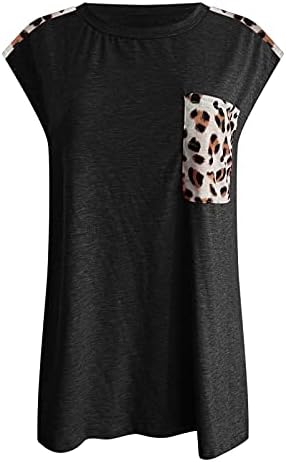 Wenini Women Summer Tank Tops, 2021 Moda feminina casual Splicing Splicing Leopard Pockets o Neck T-Shirt Tee Blouse Workout