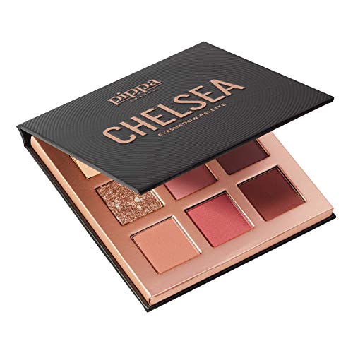 Pippa de Londres Chelsea Make Up Palette 352 para bochechas e olhos com 9 sombras de luxo, marcadores e blushers em estojo de ouro rosa com espelho