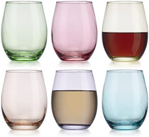 Conjunto elegante de 6 20 onças de cores variadas bebendo copo sem haste para vinho vermelho ou branco, coquetel, martini, margarita, conhaque, copos de vidro escocês