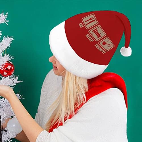 Comer sono tocar trompete de pelúcia chapéu de natal travessura e lindas chapéus de Papai Noel com borda de pelúcia e liner de conforto decoração de natal