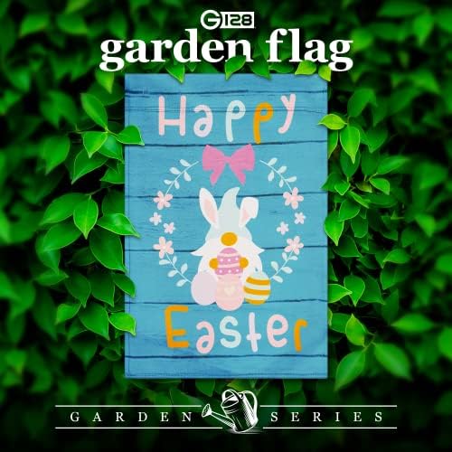 G128 Bandeira do jardim Feliz coelho de Páscoa Gnomo com ovos 12 x18 Fabric Blockout