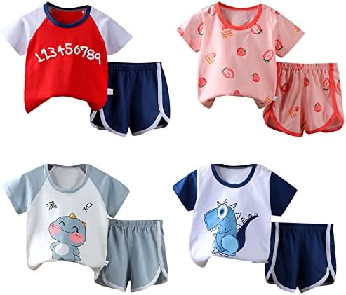 Crianças meninas meninas meninos de verão de manga curta de luva de desenhos animados tops shorts 2pcs roupas de roupas