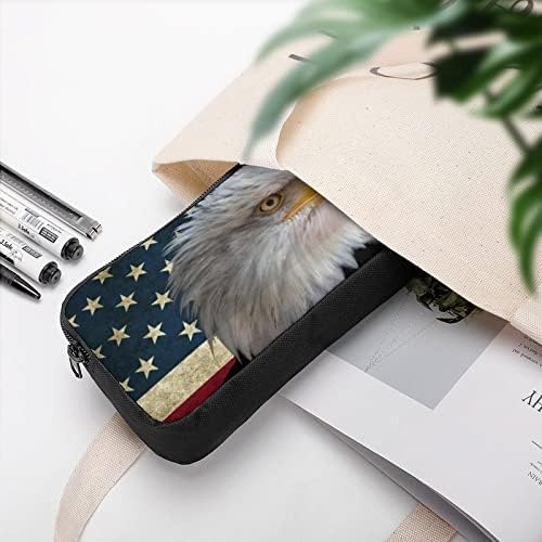 Bandeira americana vintage Bald Eagle Lápis Caixa de capa de caneta Bolsa de maquiagem de artigos de papelaria de caixa de armazenamento