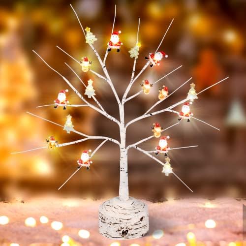 Árvore de bétula de Natal iluminada para a mesa, 15 polegadas 18 LEDs Bateria operava luzes artificiais da árvore para decorações