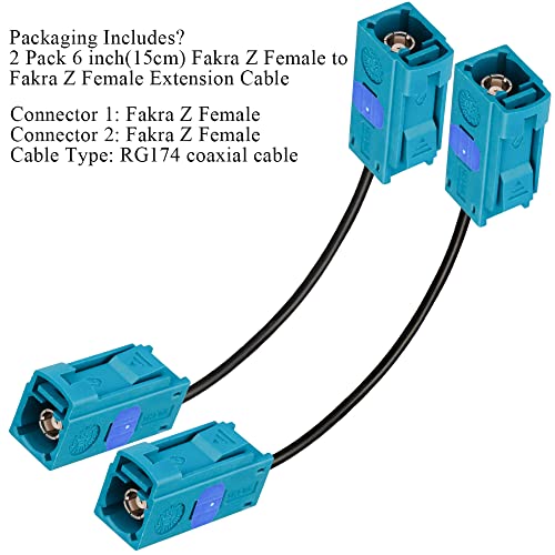 Tuolnk 2 pacote de 6 polegadas Fakra Z fêmea a fakra z fêmea de rádio fêmea Extensão de cabo Cabo coaxial RG174 Radio de rádio RF Coax