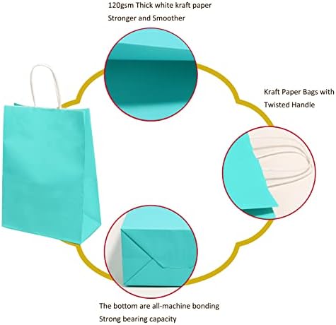 Ecohola Teal Paper Sacos de presente com alças, 25 PCs sacolas de presente de festas de festas Bolsas de tratamento sacolas sacos