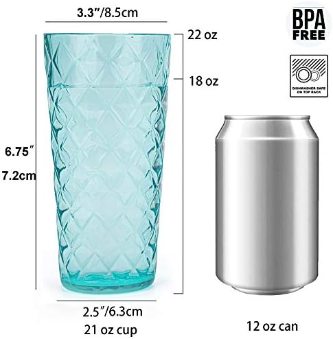 Conjuntos de utensílios de bebidas mistas de KX-Ware, copos de acrílico de 21 onças com design de plástico com design de Rhombus,