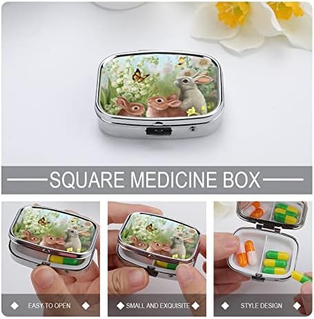Caixa de comprimidos Floral Butterfly Rabbits fofos coelhos em forma de moldura quadrada caixa de comprimidos portátil Pillbox Vitamina